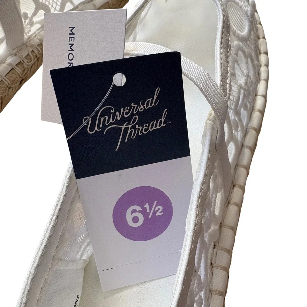 Universal Thread Celia White Floral Lace Espadrille Mary Jane Flats Size 6.5 NEW